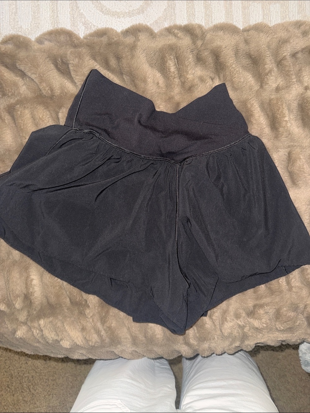 black aerie crossover flare shorts